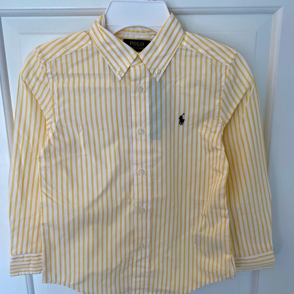 Polo Ralph Lauren Little Boy Yellow Striped Long SLVD Shirt. Navy Pony SZ 6 NEW